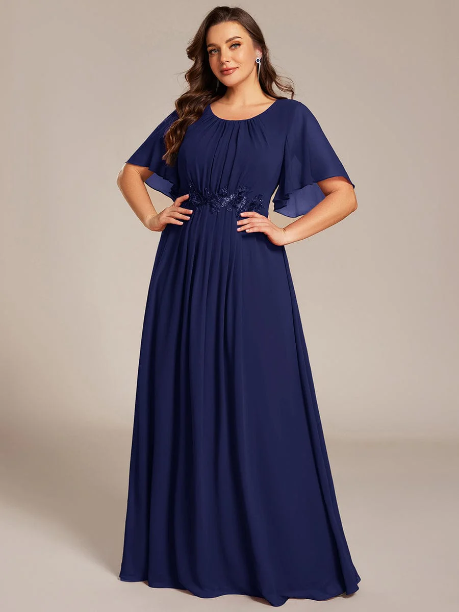 pretty ASPYN|Plus Size Pleated Short Sleeve Ruffled Maxi Evening Dress - Image 44