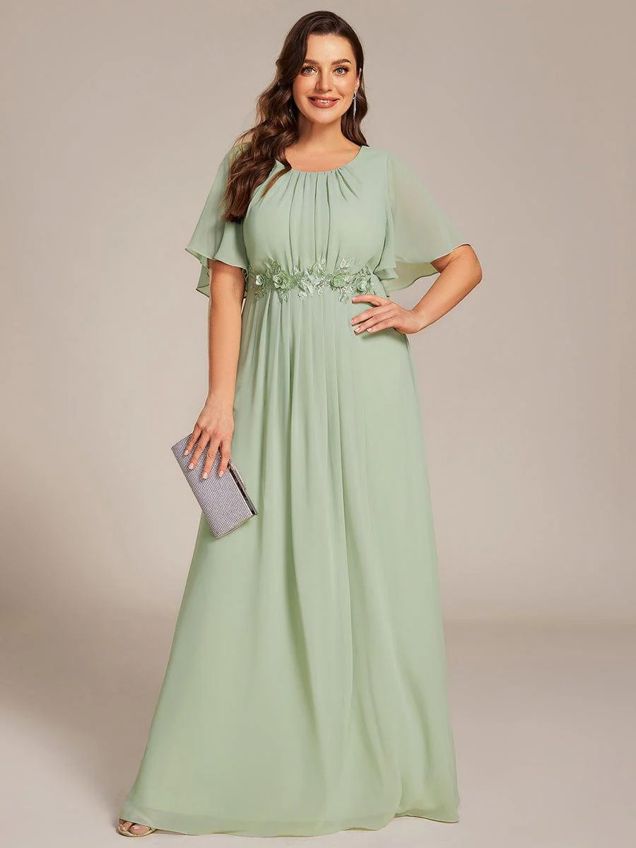 pretty ASPYN|Plus Size Pleated Short Sleeve Ruffled Maxi Evening Dress - Image 5