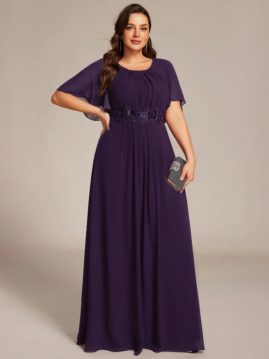 pretty ASPYN|Plus Size Pleated Short Sleeve Ruffled Maxi Evening Dress - Image 50
