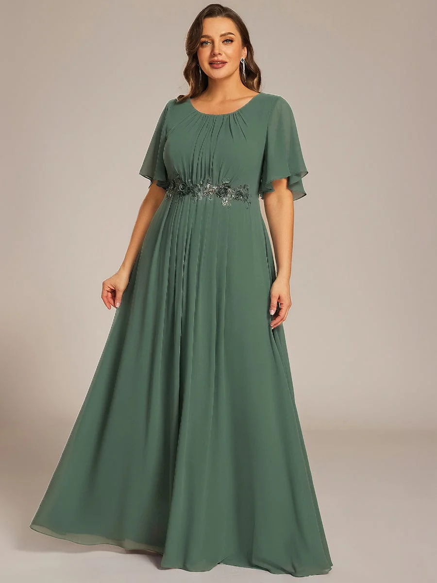 pretty ASPYN|Plus Size Pleated Short Sleeve Ruffled Maxi Evening Dress - Image 60