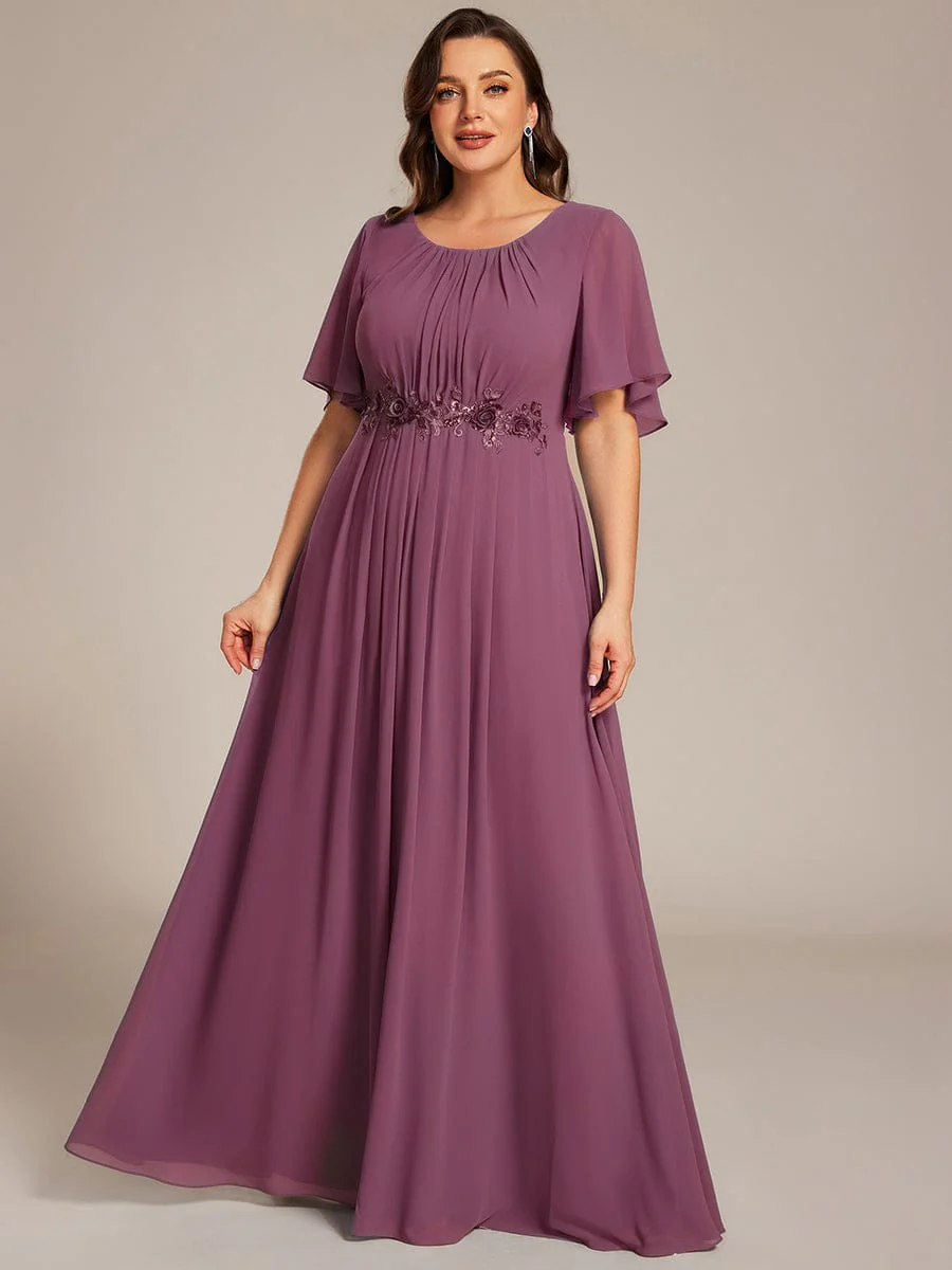 pretty ASPYN|Plus Size Pleated Short Sleeve Ruffled Maxi Evening Dress - Image 76