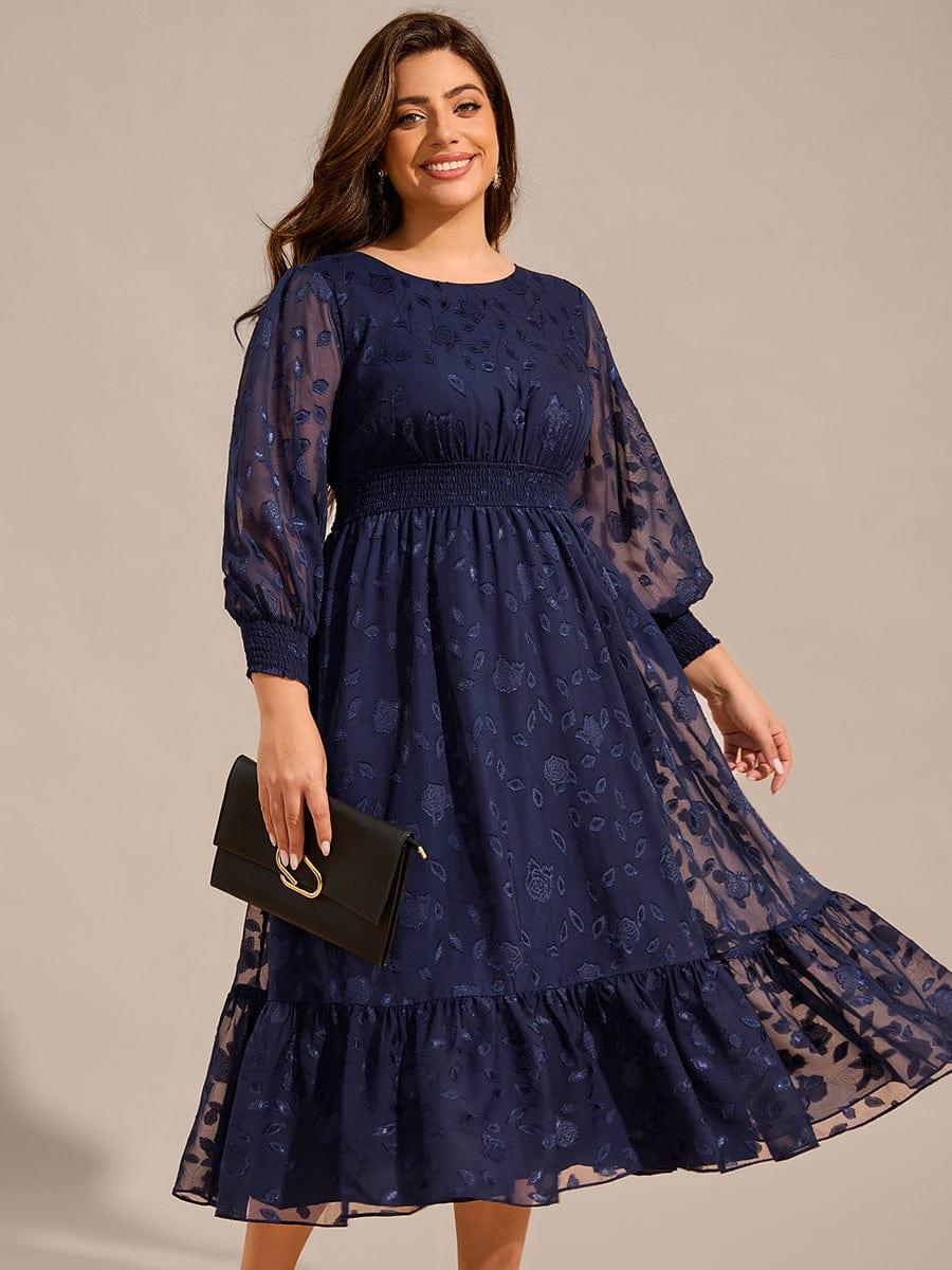 pretty ANAHI|Plus Size Round Neckline Long Sleeve Chiffon Wedding Guest Dress - Image 6