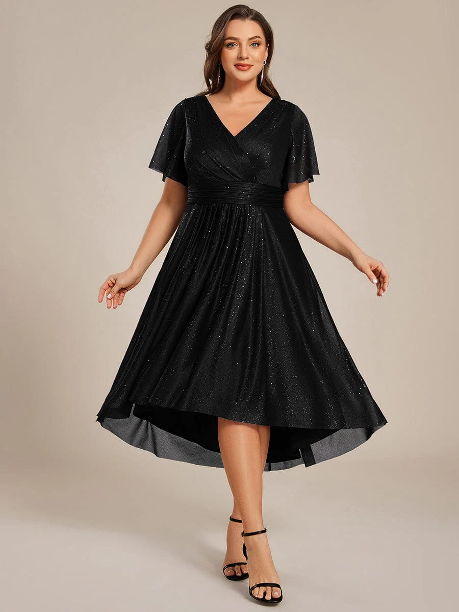 Plus Size Sequin A-Line Midi Wedding Guest Dress
