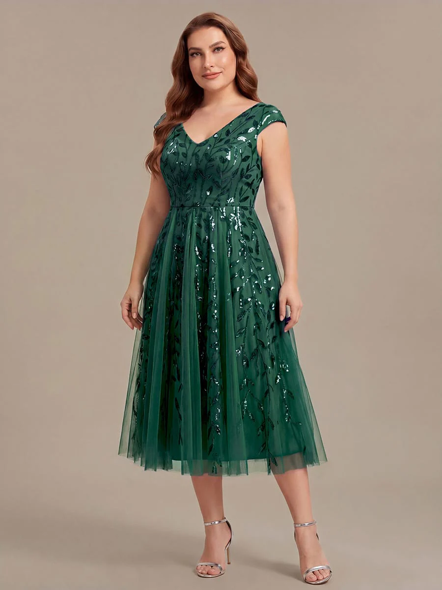 Sequin Cap Sleeve A-Line Dress - Image 38