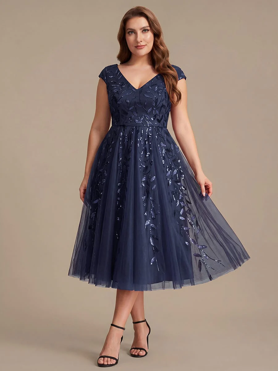 Sequin Cap Sleeve A-Line Dress - Image 48
