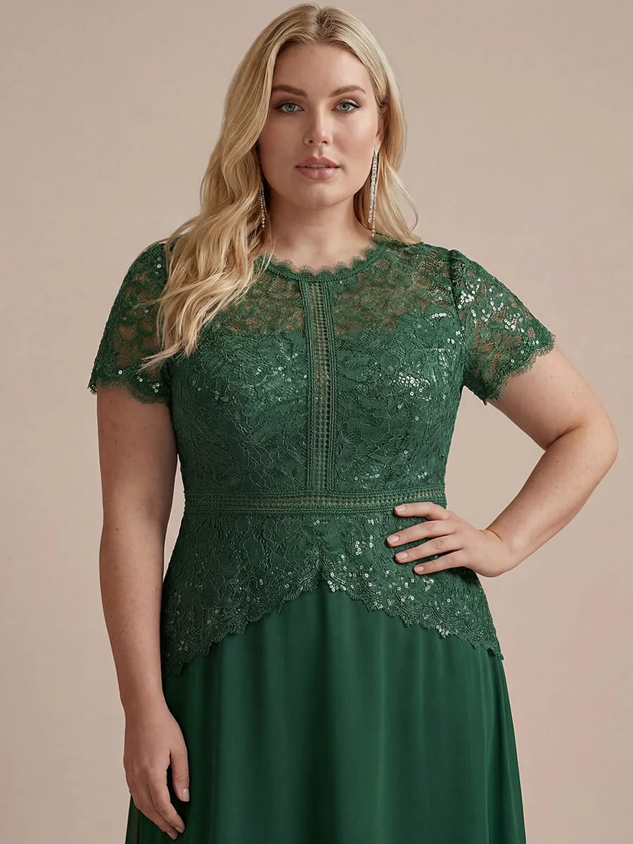 Plus Size Sparkling Sequin Lace Maxi Dress with Puff Sleeves Elegant Long Formal Evening Gown - Image 14