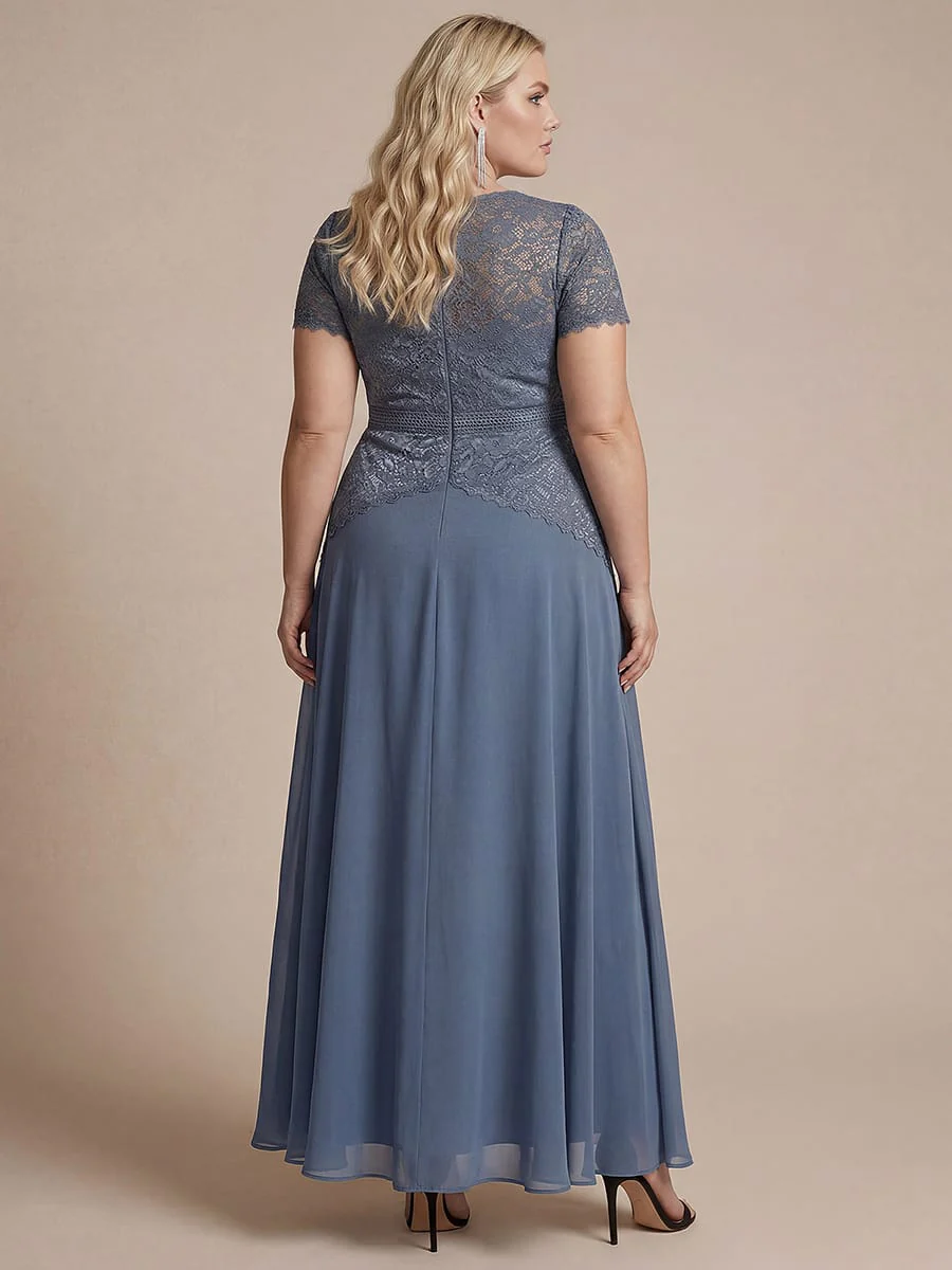 Sparkling Sequin Lace Maxi Dress with Short Sleeves Elegant Long Formal Evening Gown - Image 14