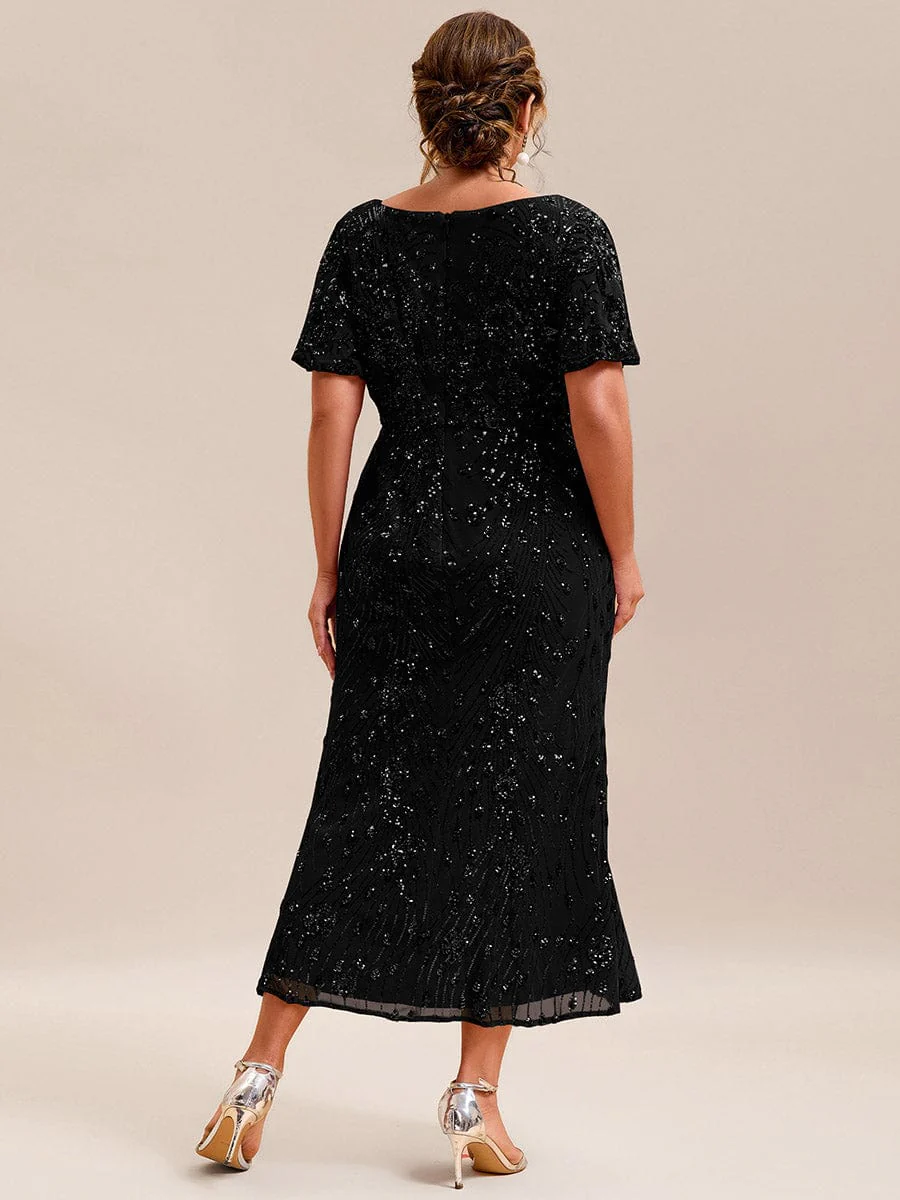 pretty PALMER|Plus Size Sequin Ruffle Sleeve Evening Dress - Image 2