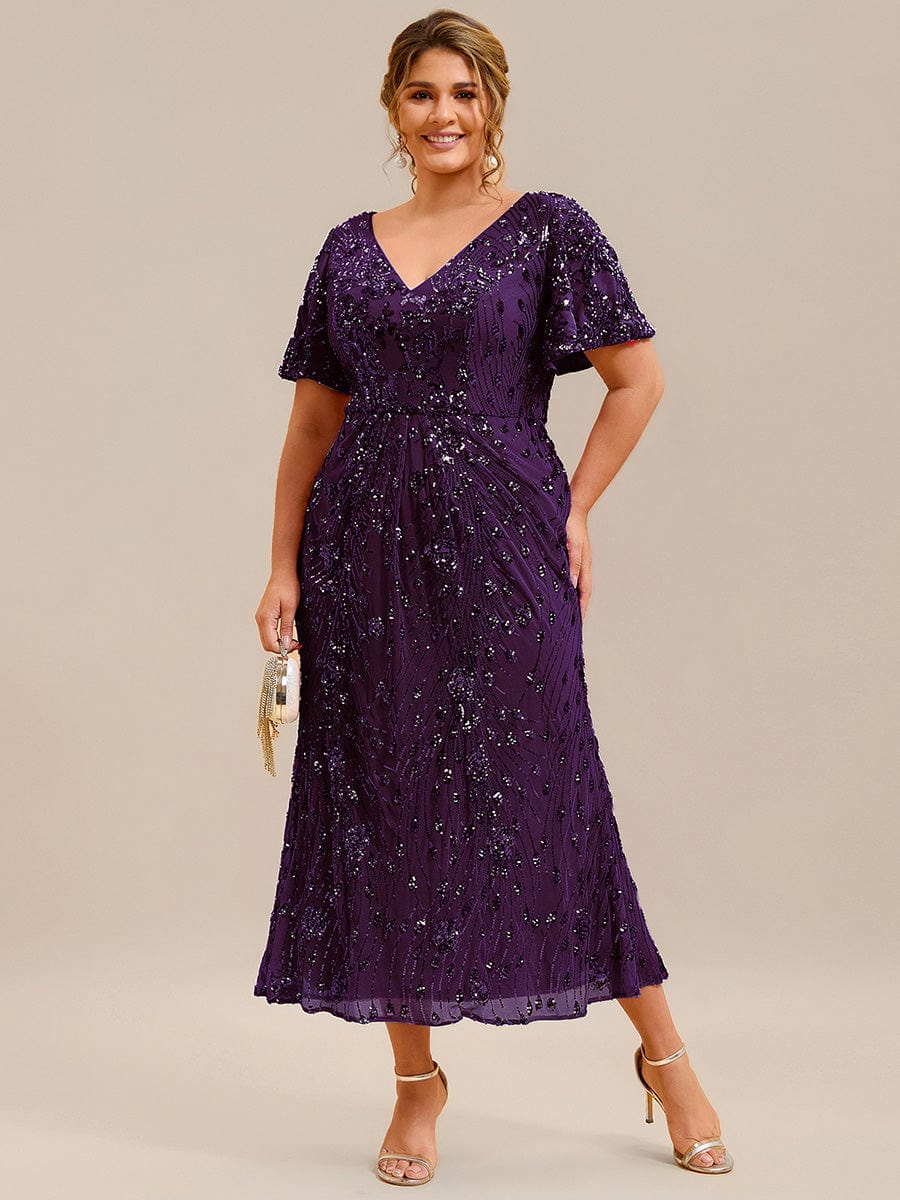 pretty PALMER|Plus Size Sequin Ruffle Sleeve Evening Dress - Image 46
