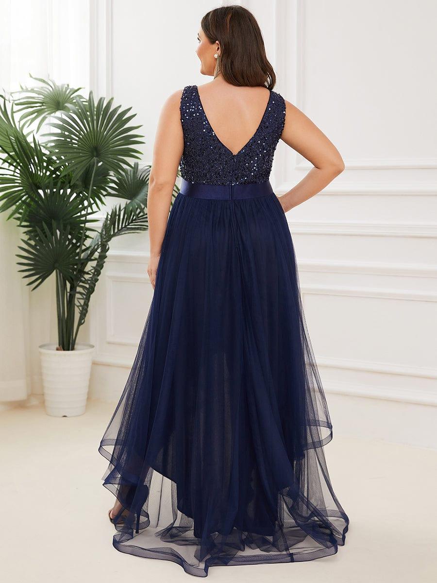 pretty CALLIE|Plus Size Sequin V-Neck Sleeveless High Low Evening Dress - Image 16