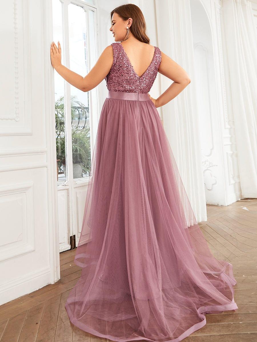 pretty CALLIE|Plus Size Sequin V-Neck Sleeveless High Low Evening Dress - Image 20