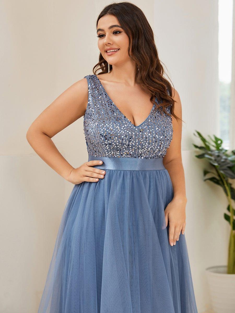 pretty CALLIE|Plus Size Sequin V-Neck Sleeveless High Low Evening Dress - Image 27