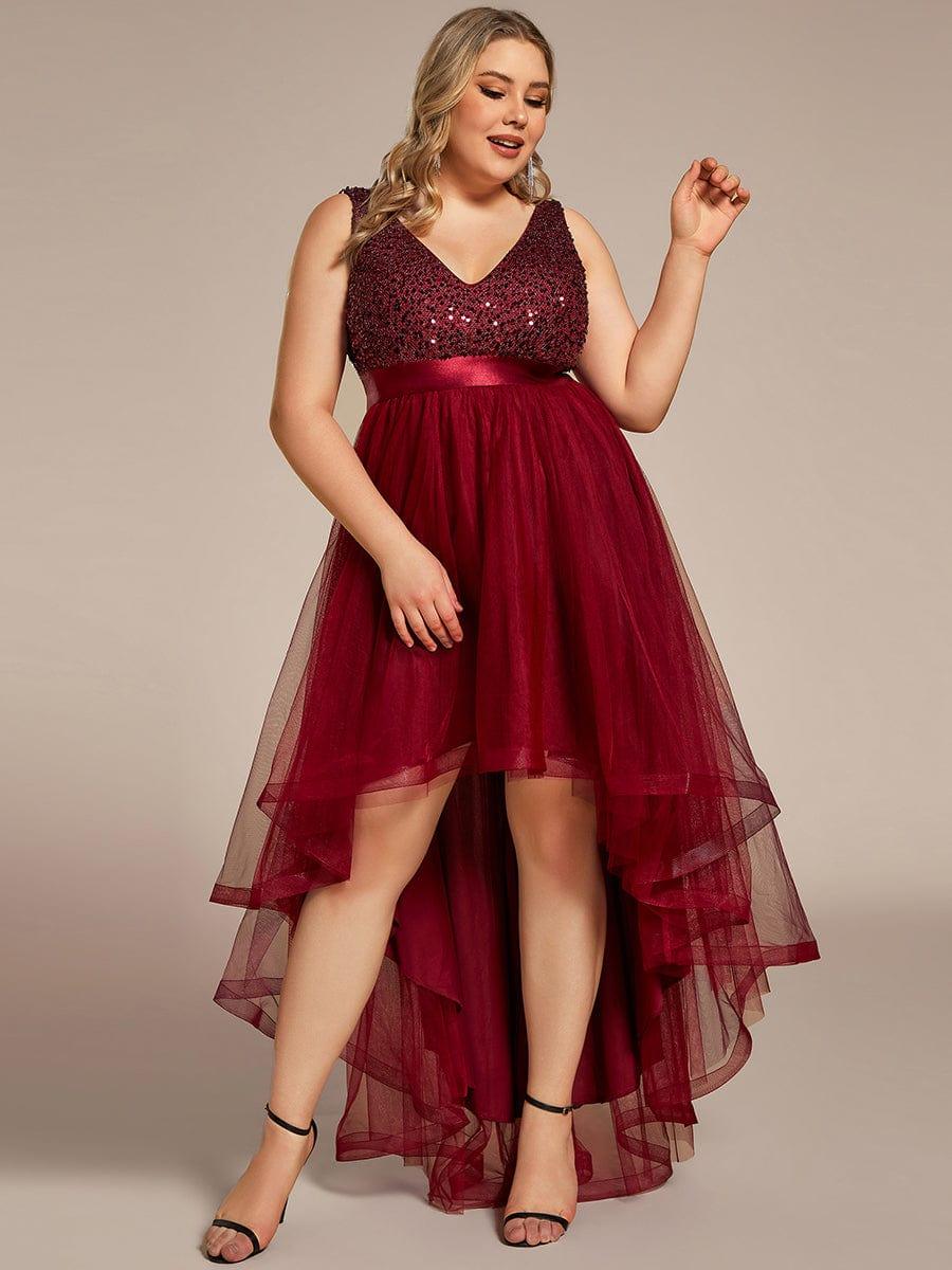 pretty CALLIE|Plus Size Sequin V-Neck Sleeveless High Low Evening Dress - Image 33