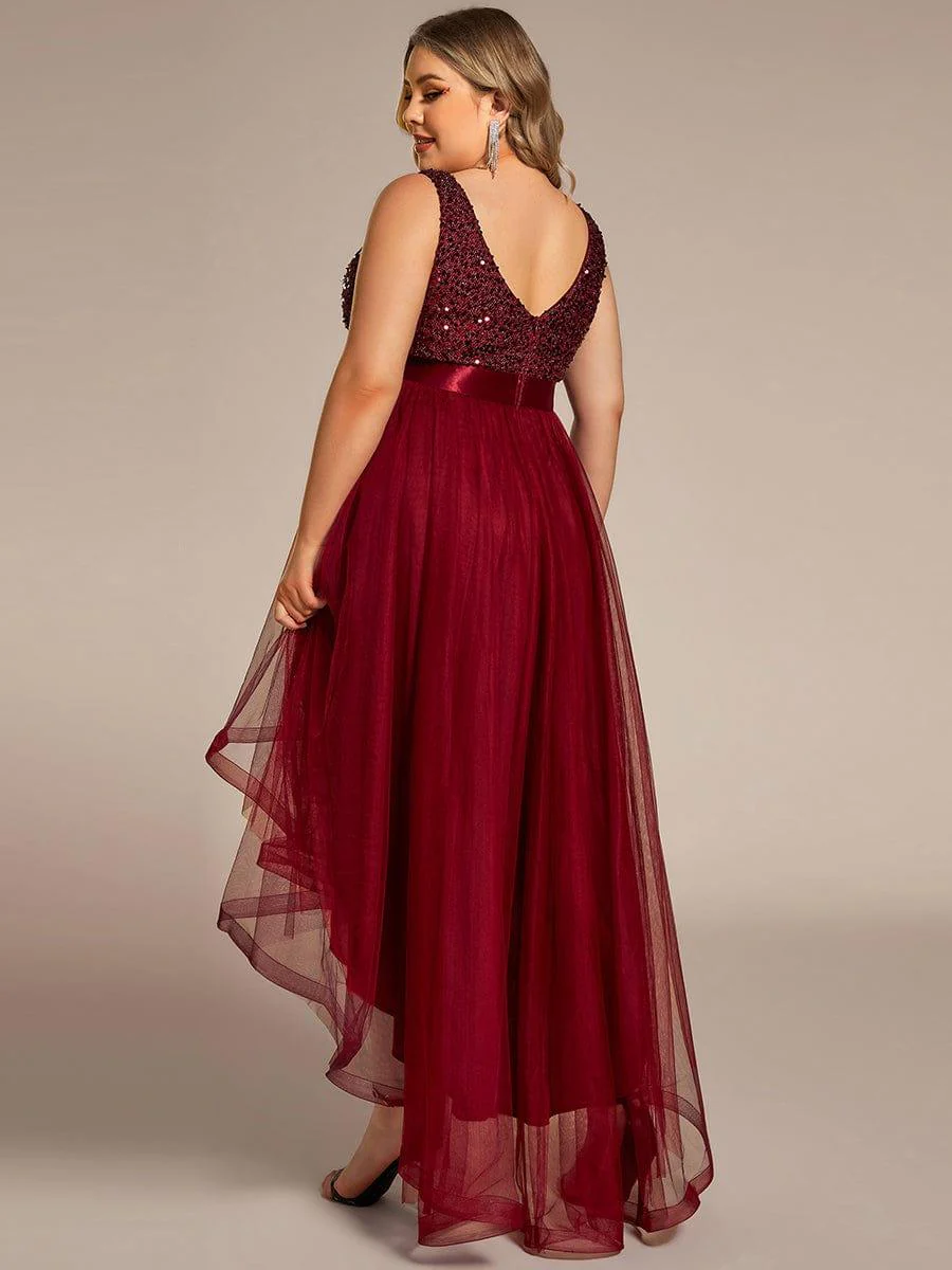 pretty CALLIE|Plus Size Sequin V-Neck Sleeveless High Low Evening Dress - Image 34