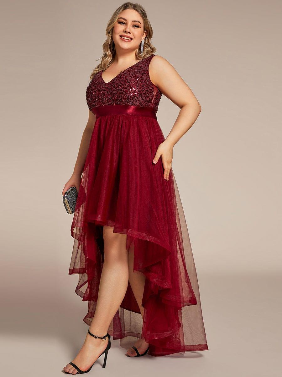 pretty CALLIE|Plus Size Sequin V-Neck Sleeveless High Low Evening Dress - Image 36