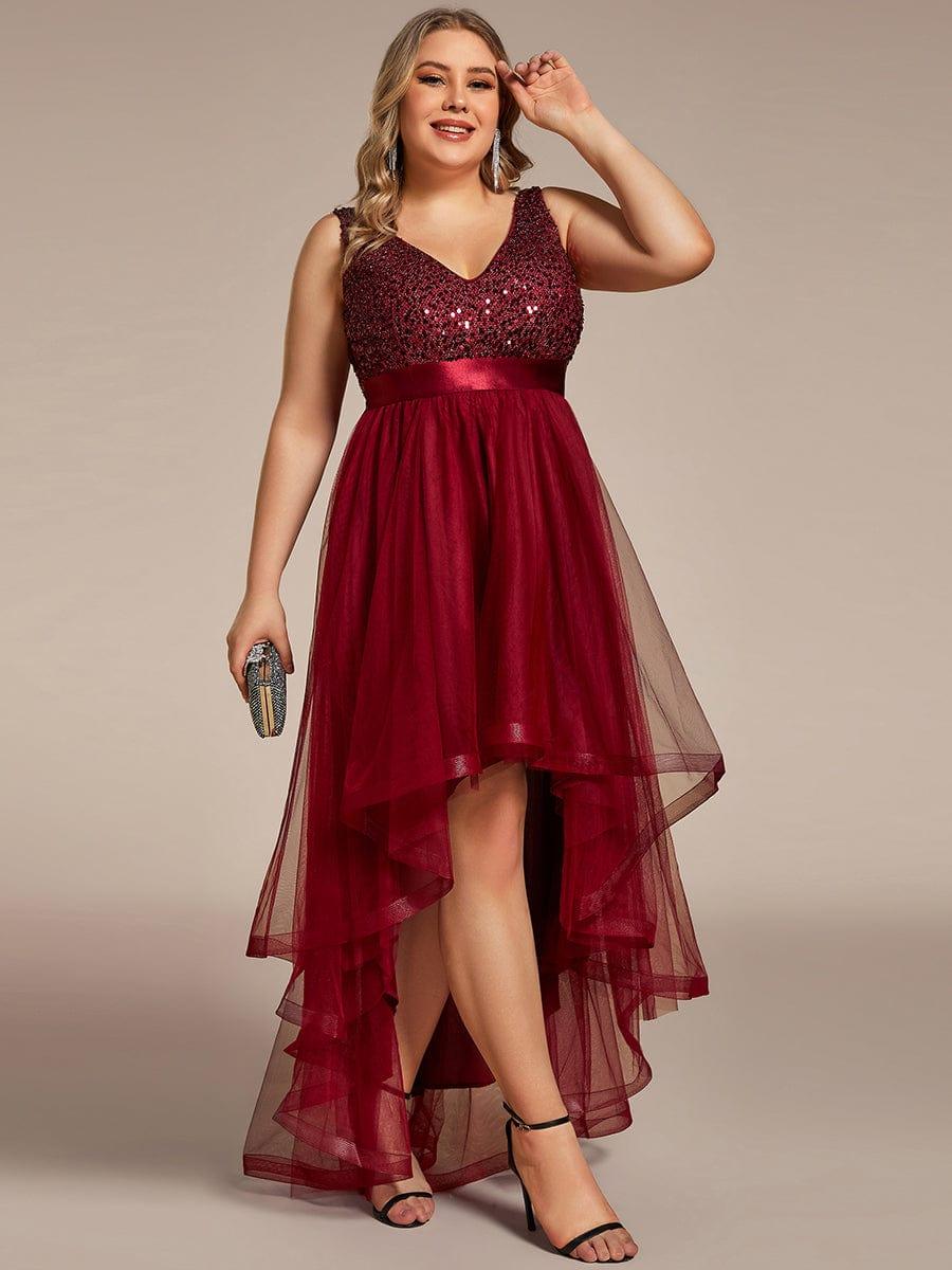 pretty CALLIE|Plus Size Sequin V-Neck Sleeveless High Low Evening Dress - Image 37