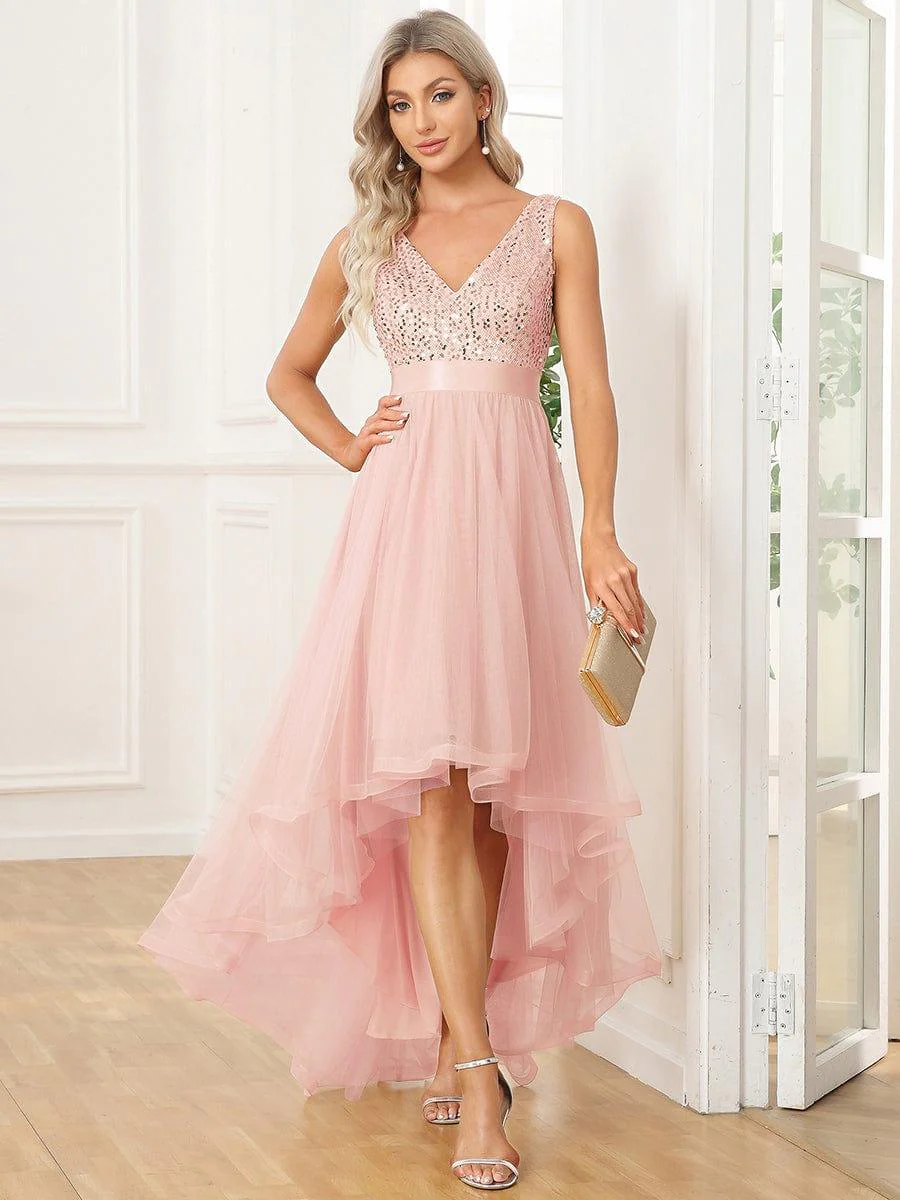 pretty CALLIE|Plus Size Sequin V-Neck Sleeveless High Low Evening Dress - Image 38