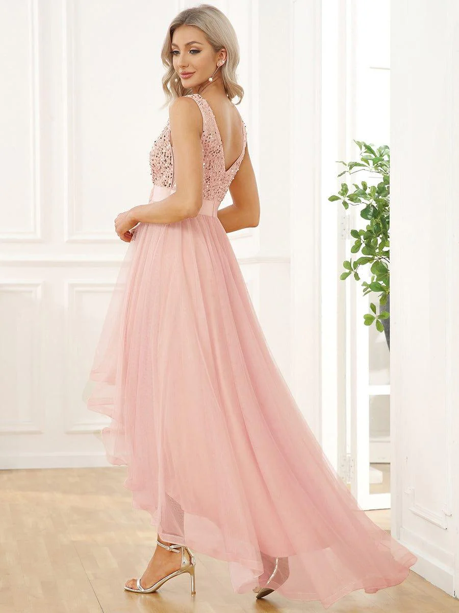 pretty CALLIE|Plus Size Sequin V-Neck Sleeveless High Low Evening Dress - Image 39