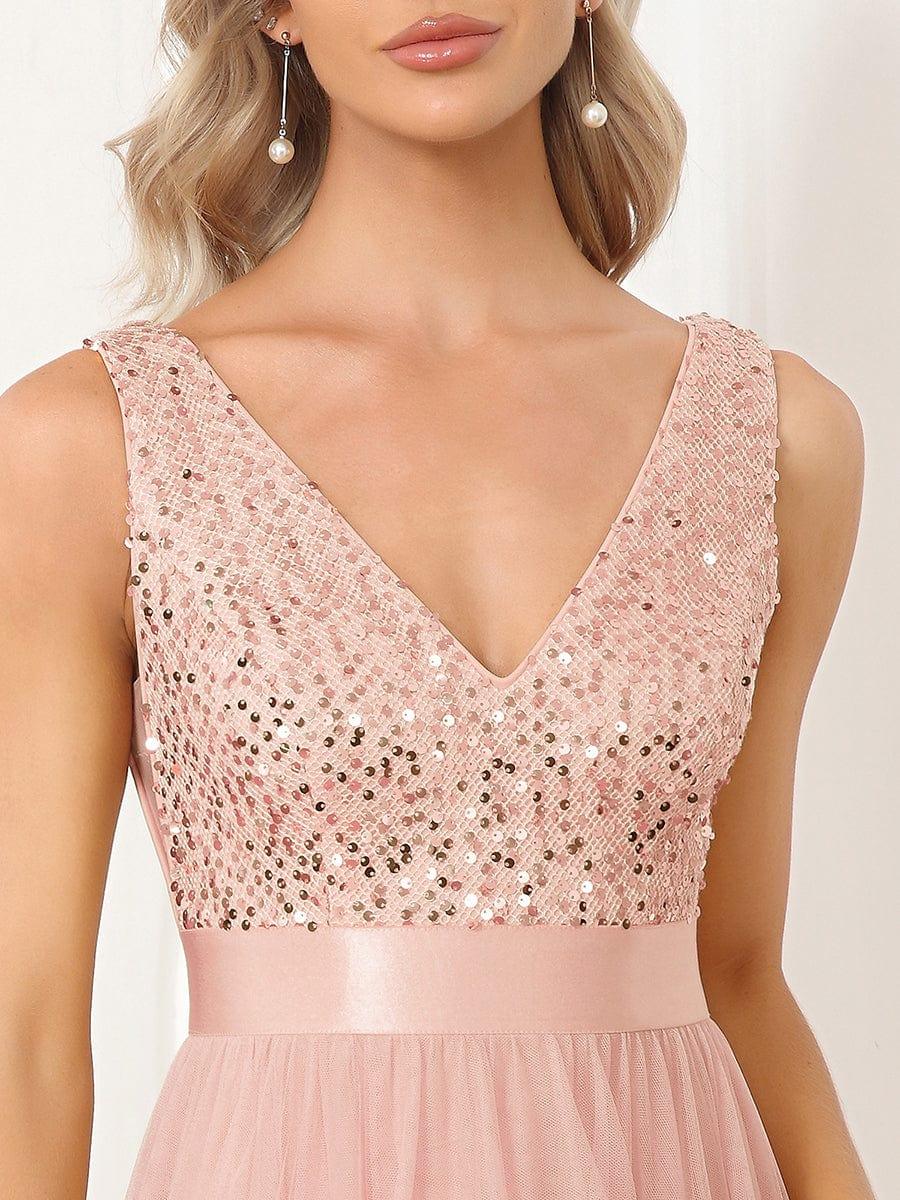 pretty CALLIE|Plus Size Sequin V-Neck Sleeveless High Low Evening Dress - Image 40