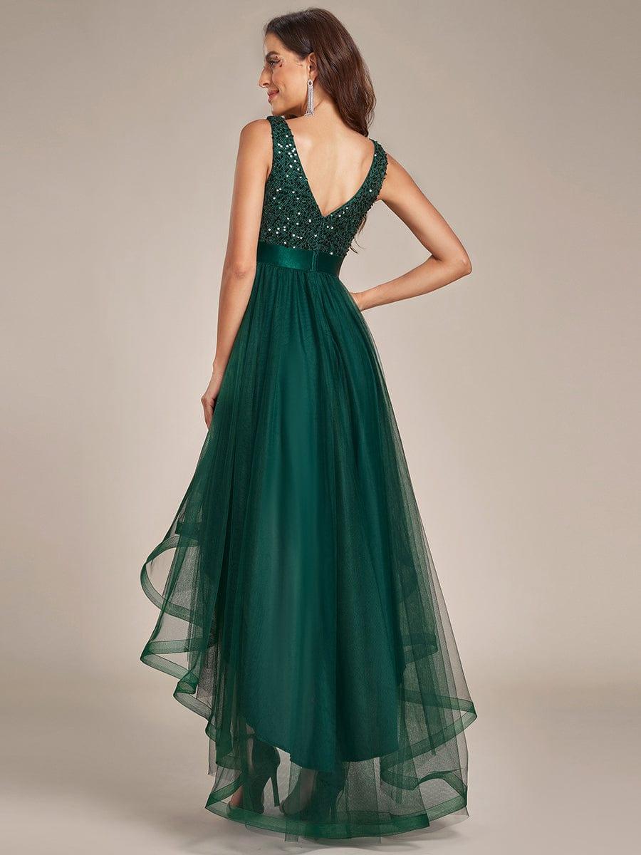 pretty CALLIE|Plus Size Sequin V-Neck Sleeveless High Low Evening Dress - Image 7
