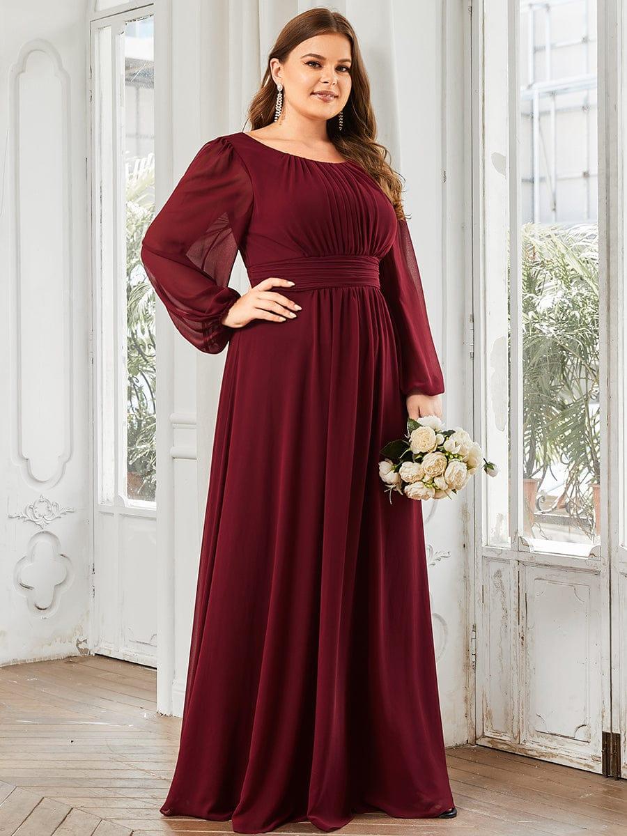 pretty CELESTE|Plus Size Sheer Long Sleeve Pleated Floor Length Bridesmaid Dress - Image 10