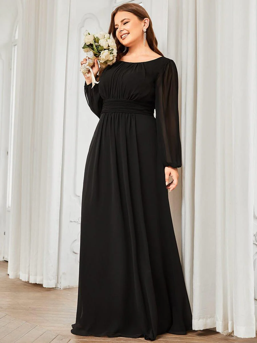 pretty CELESTE|Plus Size Sheer Long Sleeve Pleated Floor Length Bridesmaid Dress - Image 18