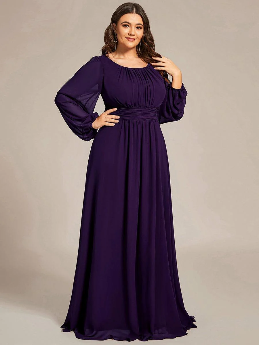 pretty CELESTE|Plus Size Sheer Long Sleeve Pleated Floor Length Bridesmaid Dress - Image 21