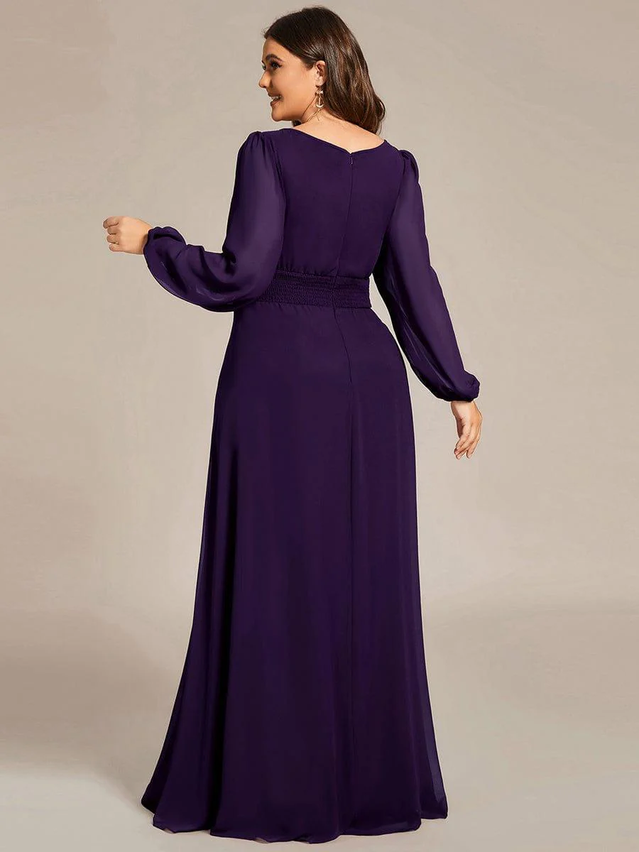 pretty CELESTE|Plus Size Sheer Long Sleeve Pleated Floor Length Bridesmaid Dress - Image 22