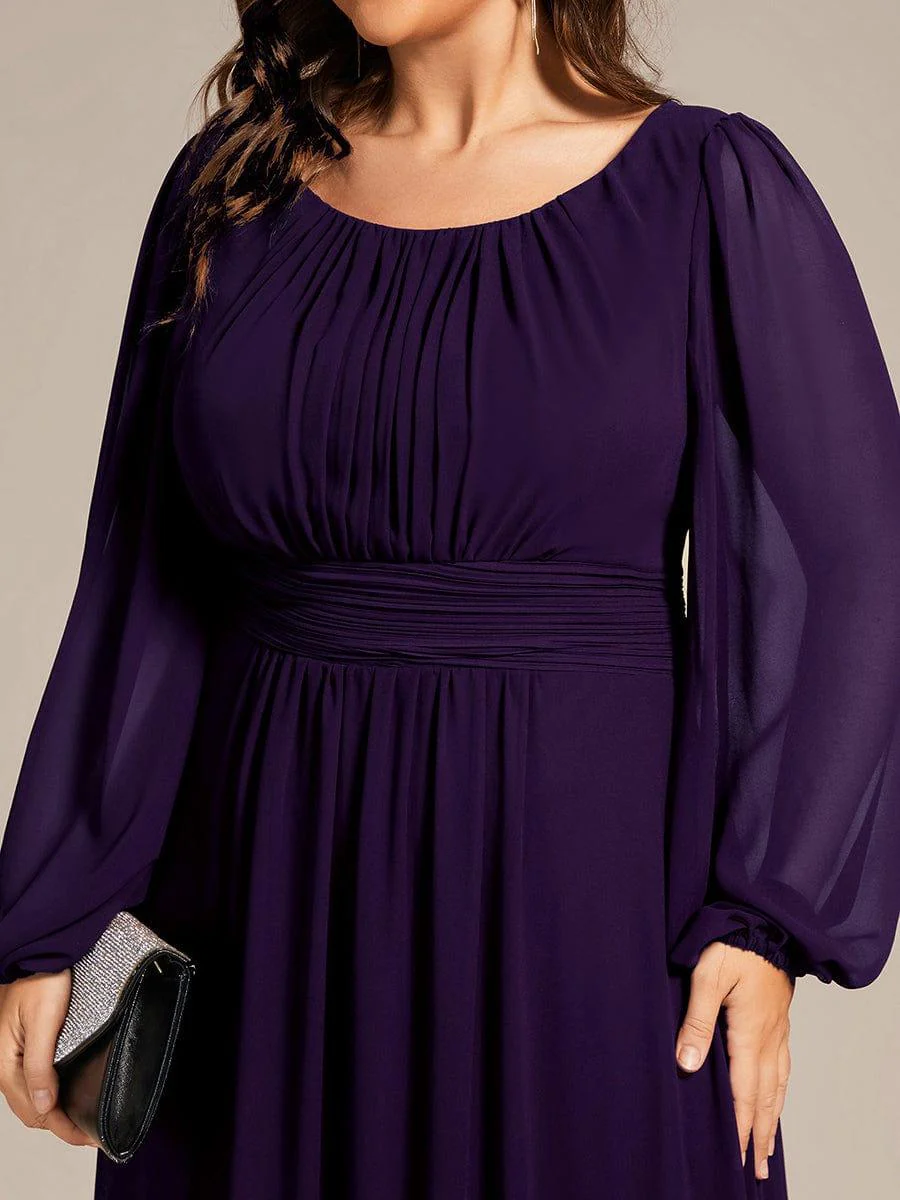 pretty CELESTE|Plus Size Sheer Long Sleeve Pleated Floor Length Bridesmaid Dress - Image 23