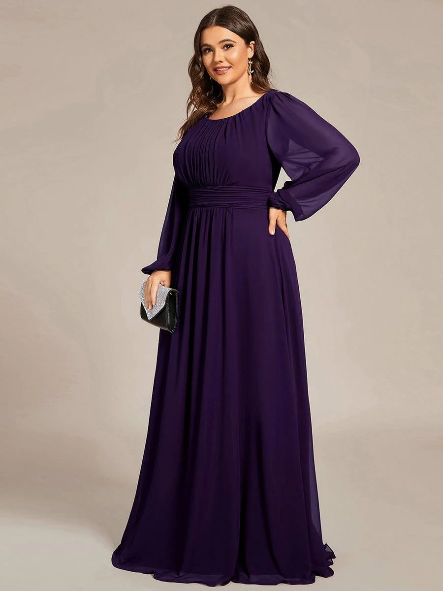 pretty CELESTE|Plus Size Sheer Long Sleeve Pleated Floor Length Bridesmaid Dress - Image 24