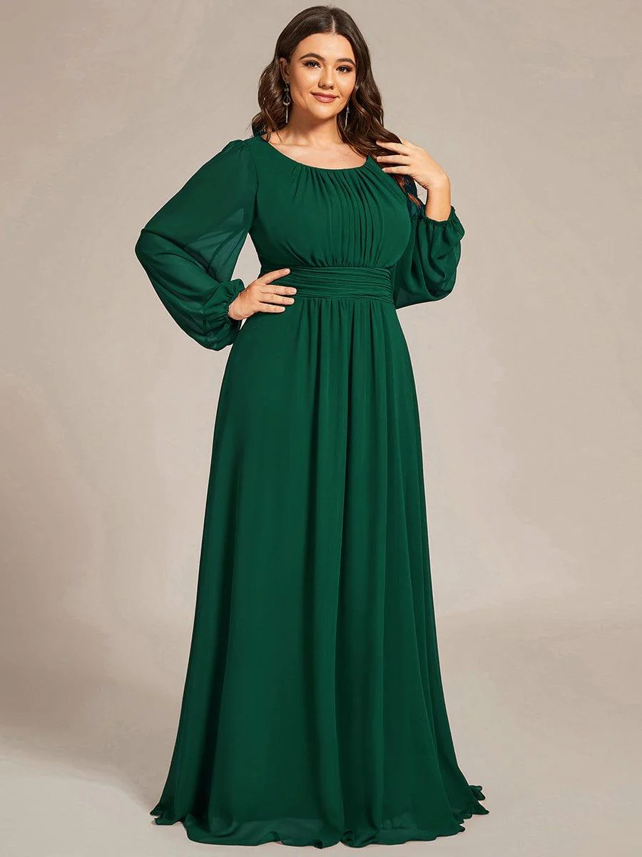 pretty CELESTE|Plus Size Sheer Long Sleeve Pleated Floor Length Bridesmaid Dress - Image 26