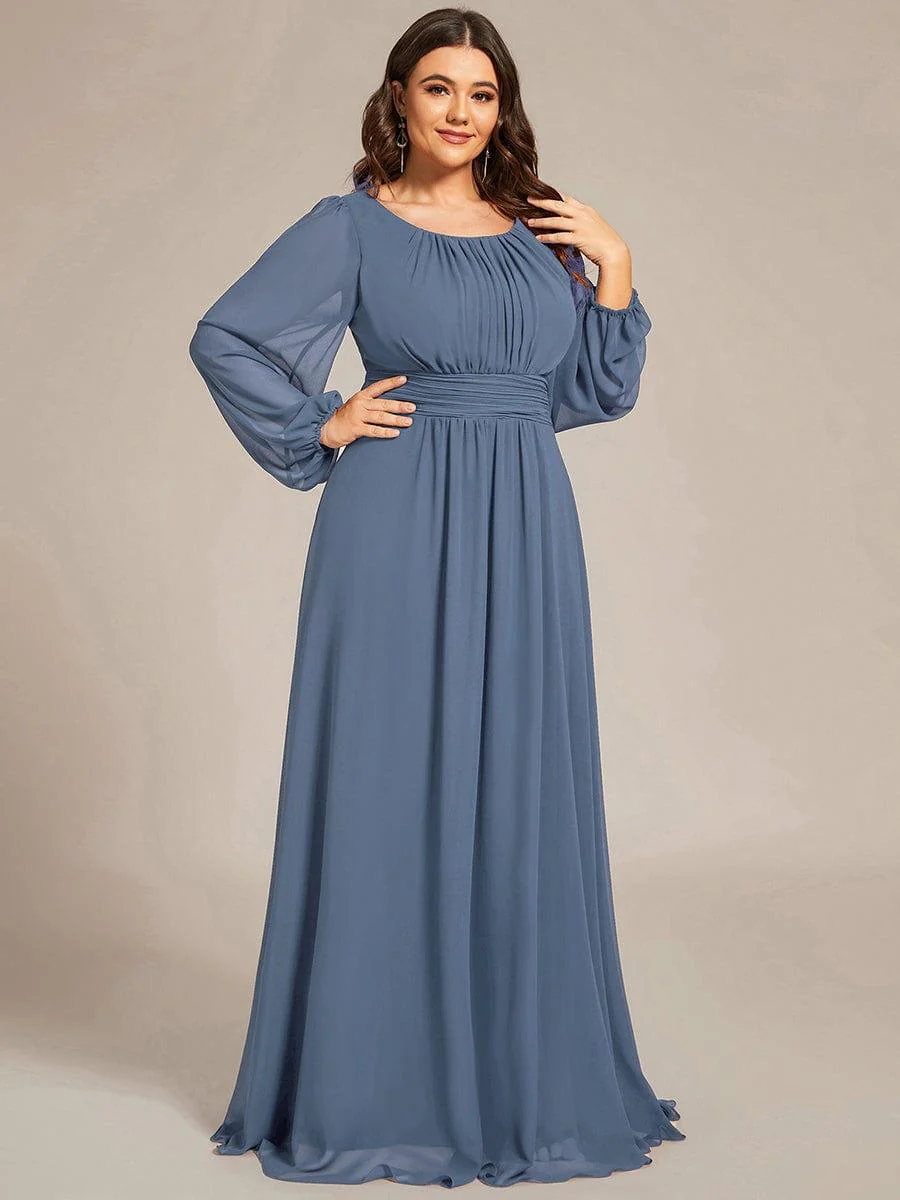 pretty CELESTE|Plus Size Sheer Long Sleeve Pleated Floor Length Bridesmaid Dress - Image 28