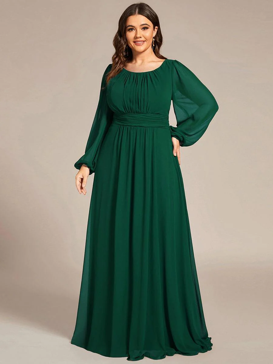 pretty CELESTE|Plus Size Sheer Long Sleeve Pleated Floor Length Bridesmaid Dress - Image 3