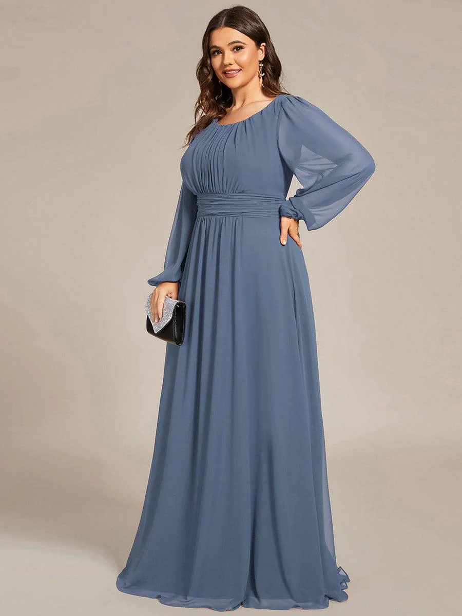 pretty CELESTE|Plus Size Sheer Long Sleeve Pleated Floor Length Bridesmaid Dress - Image 31