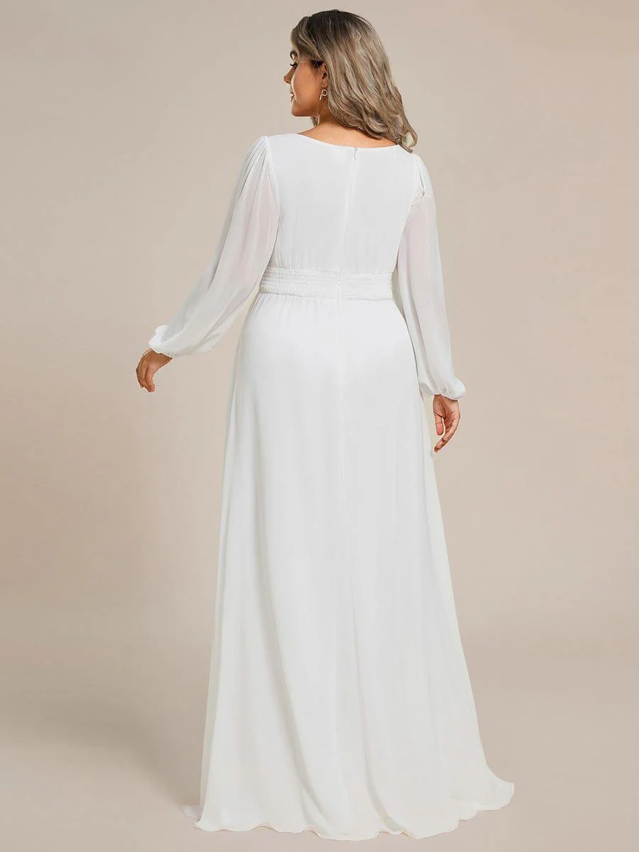 pretty CELESTE|Plus Size Sheer Long Sleeve Pleated Floor Length Bridesmaid Dress - Image 34