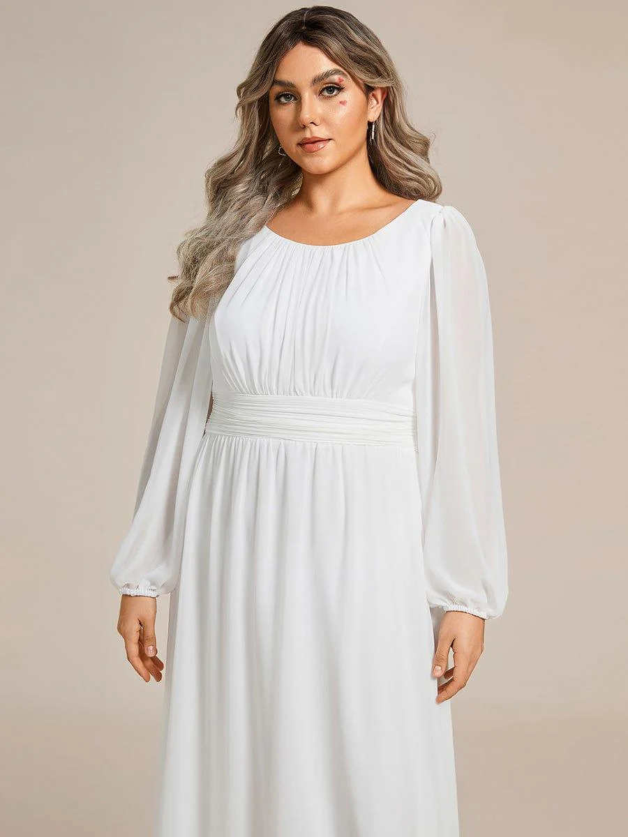 pretty CELESTE|Plus Size Sheer Long Sleeve Pleated Floor Length Bridesmaid Dress - Image 35