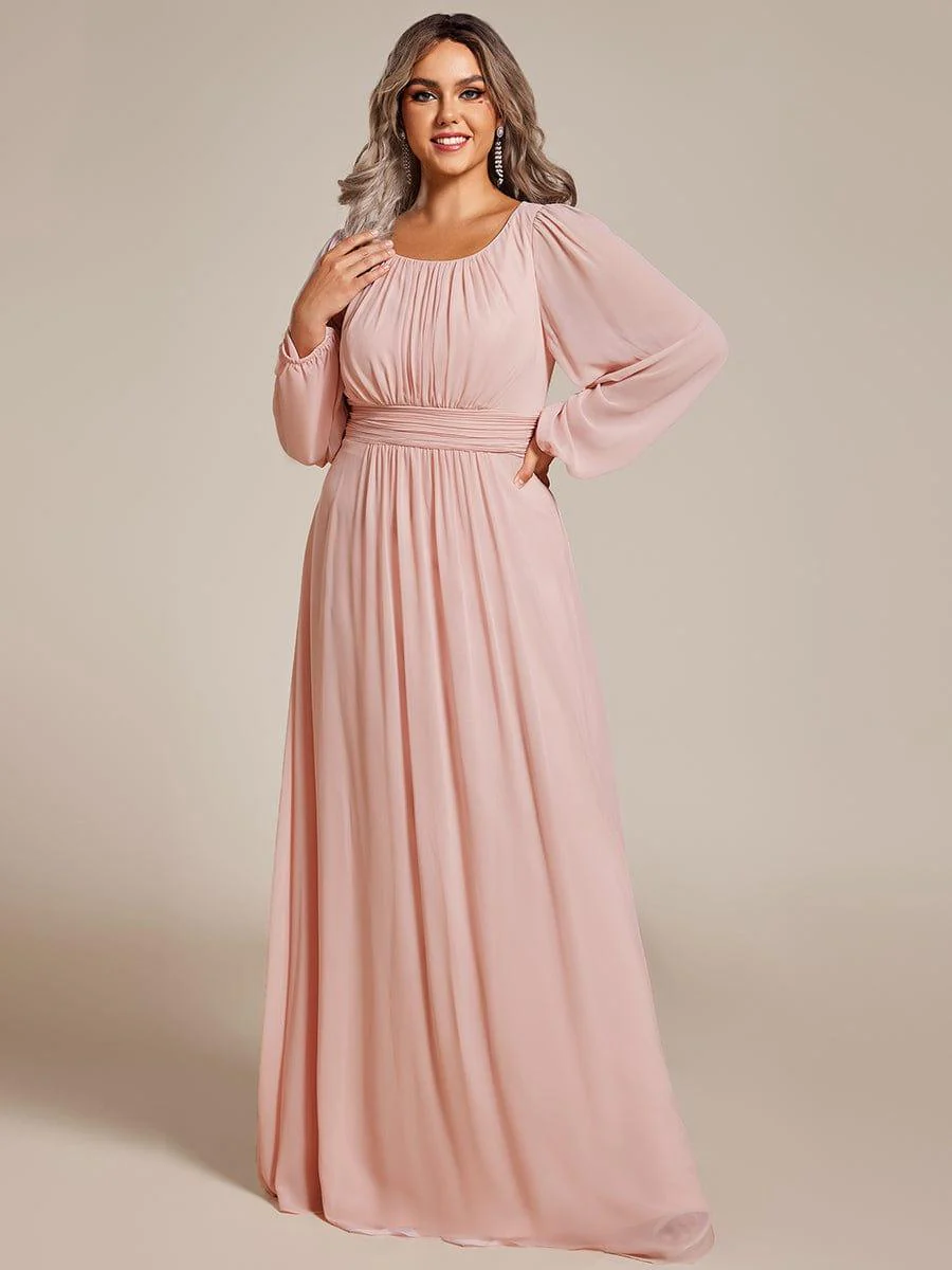 pretty CELESTE|Plus Size Sheer Long Sleeve Pleated Floor Length Bridesmaid Dress - Image 38