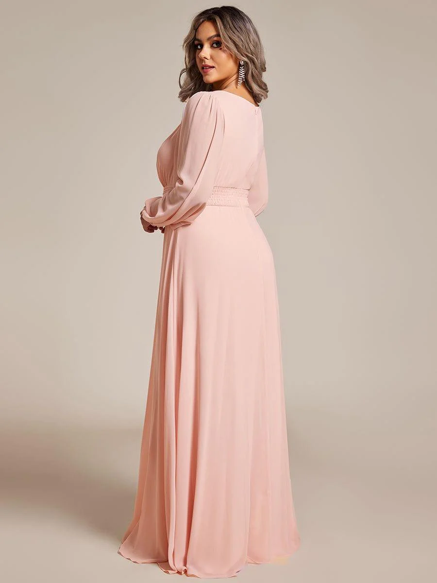 pretty CELESTE|Plus Size Sheer Long Sleeve Pleated Floor Length Bridesmaid Dress - Image 39