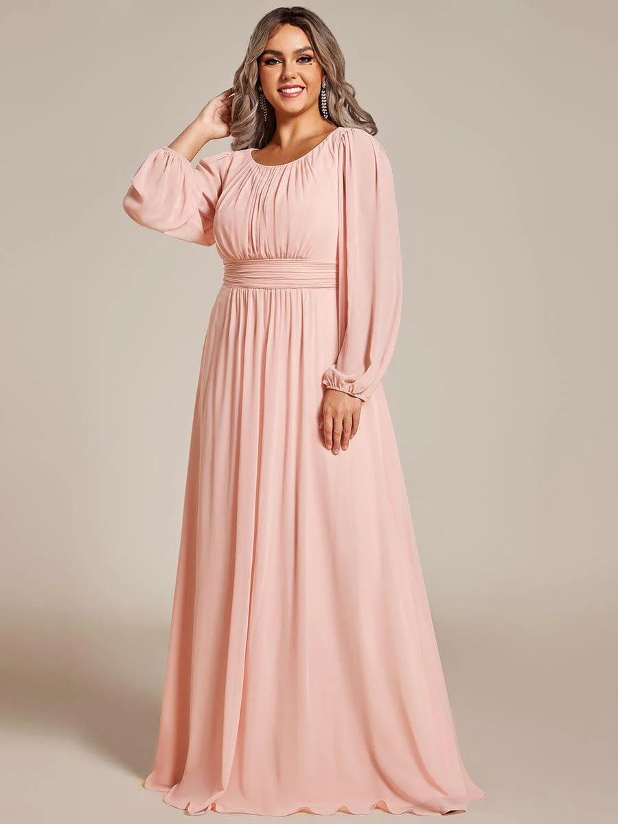 pretty CELESTE|Plus Size Sheer Long Sleeve Pleated Floor Length Bridesmaid Dress - Image 42