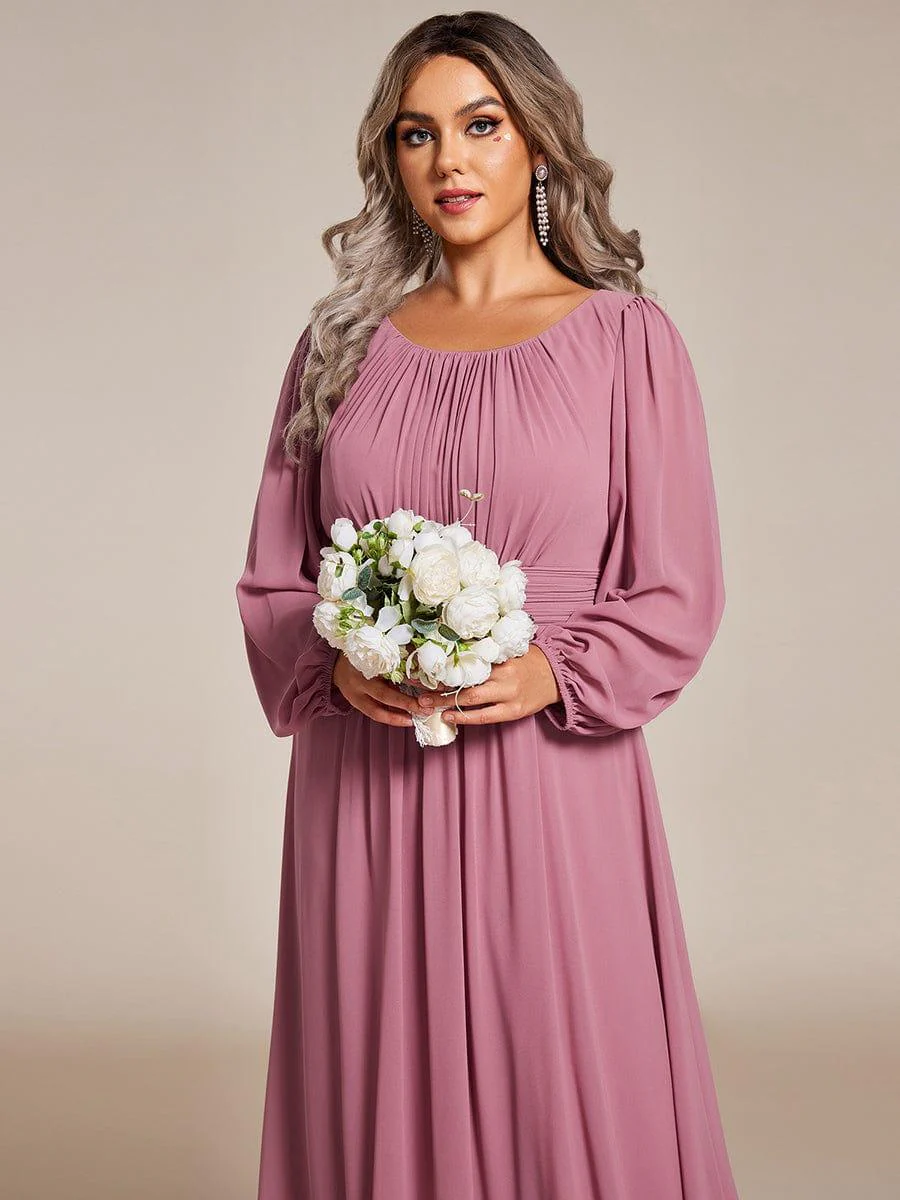 pretty CELESTE|Plus Size Sheer Long Sleeve Pleated Floor Length Bridesmaid Dress - Image 45