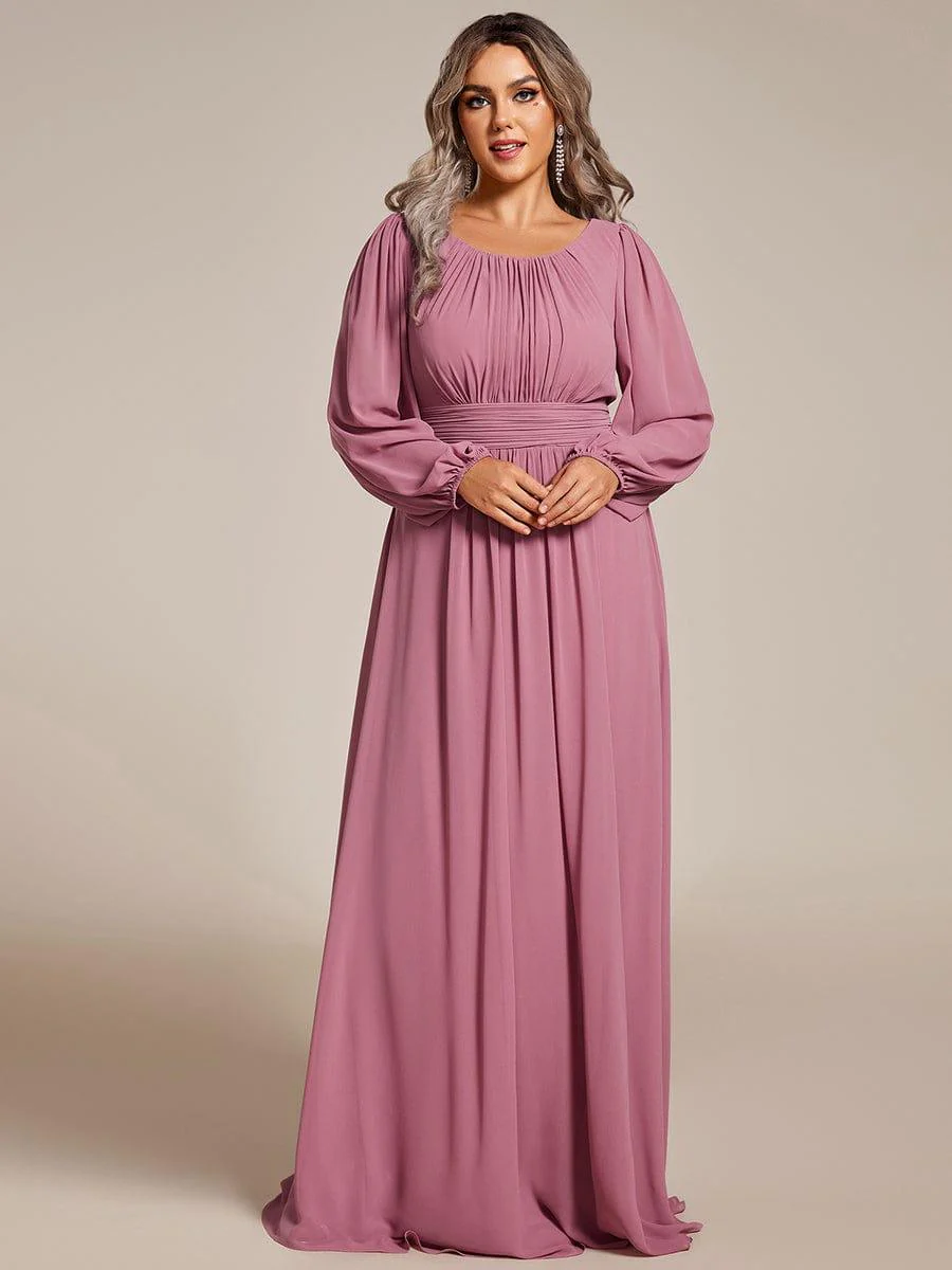 pretty CELESTE|Plus Size Sheer Long Sleeve Pleated Floor Length Bridesmaid Dress - Image 47