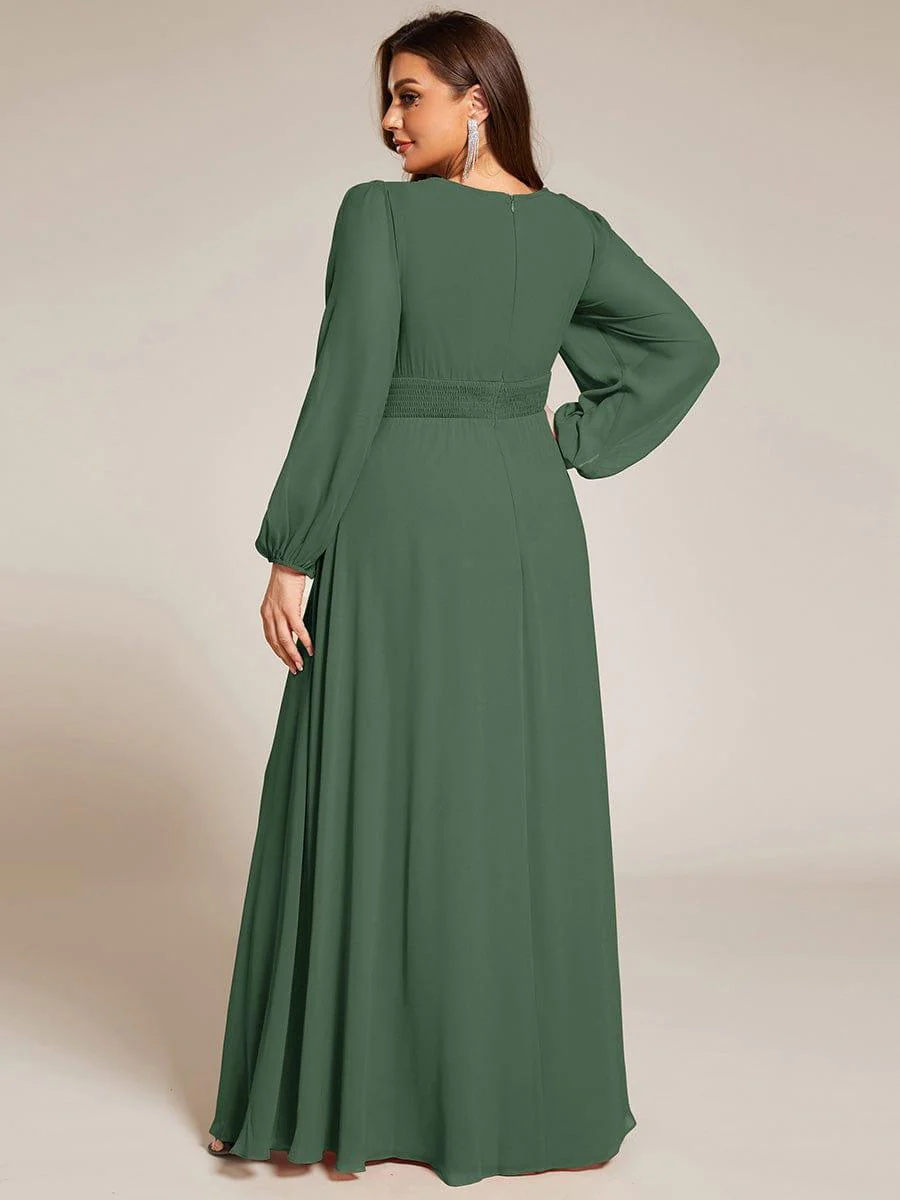 pretty CELESTE|Plus Size Sheer Long Sleeve Pleated Floor Length Bridesmaid Dress - Image 49