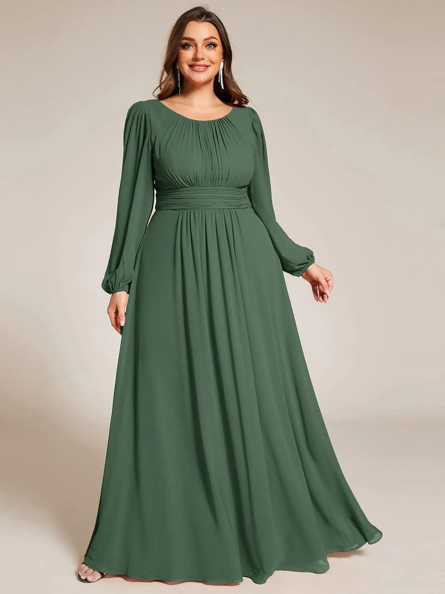 pretty CELESTE|Plus Size Sheer Long Sleeve Pleated Floor Length Bridesmaid Dress - Image 52