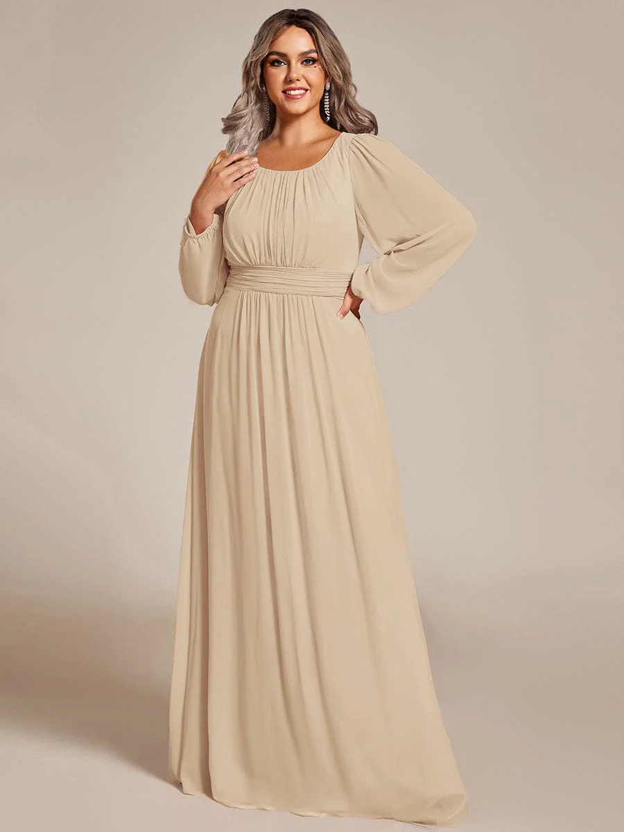pretty CELESTE|Plus Size Sheer Long Sleeve Pleated Floor Length Bridesmaid Dress - Image 53