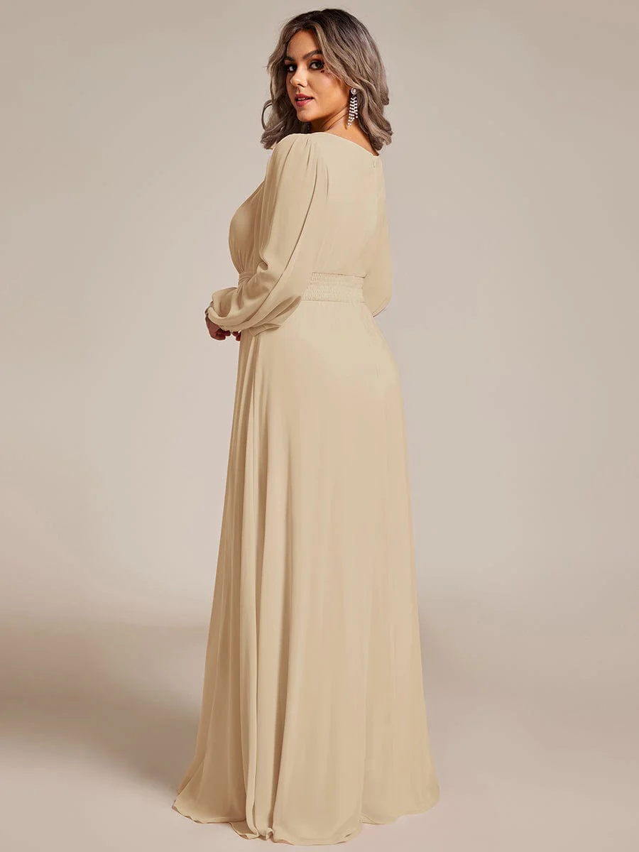 pretty CELESTE|Plus Size Sheer Long Sleeve Pleated Floor Length Bridesmaid Dress - Image 54