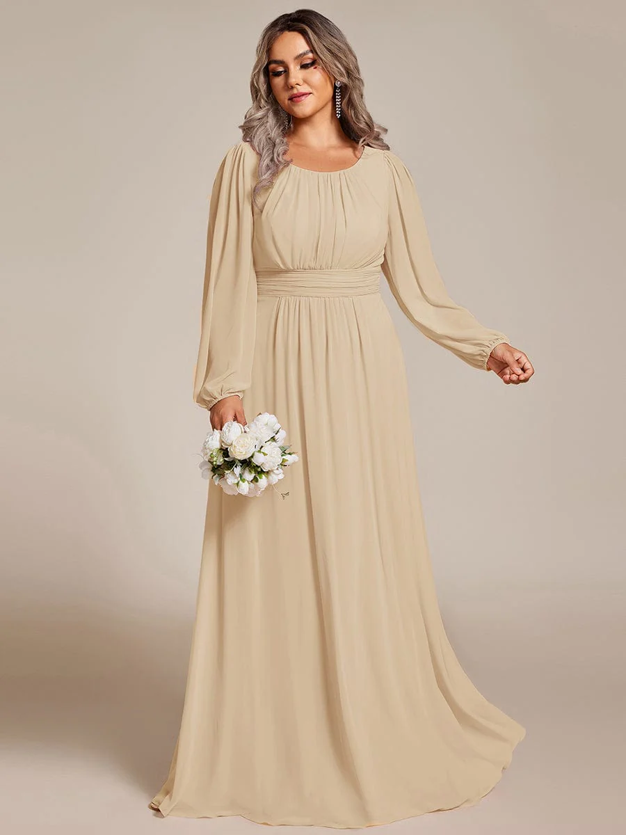 pretty CELESTE|Plus Size Sheer Long Sleeve Pleated Floor Length Bridesmaid Dress - Image 56