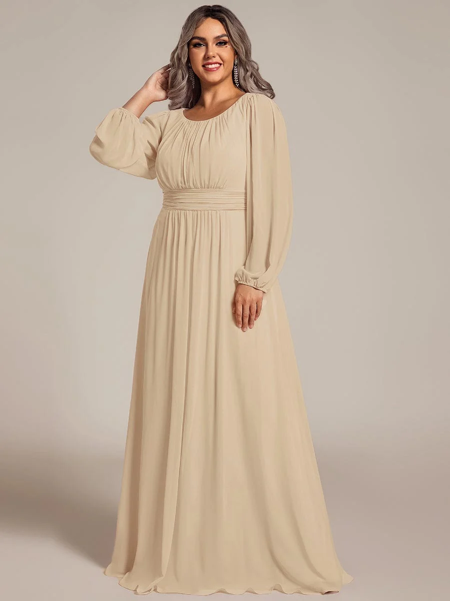 pretty CELESTE|Plus Size Sheer Long Sleeve Pleated Floor Length Bridesmaid Dress - Image 57