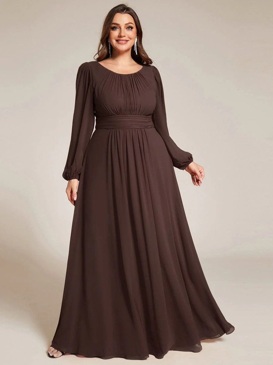 pretty CELESTE|Plus Size Sheer Long Sleeve Pleated Floor Length Bridesmaid Dress - Image 66