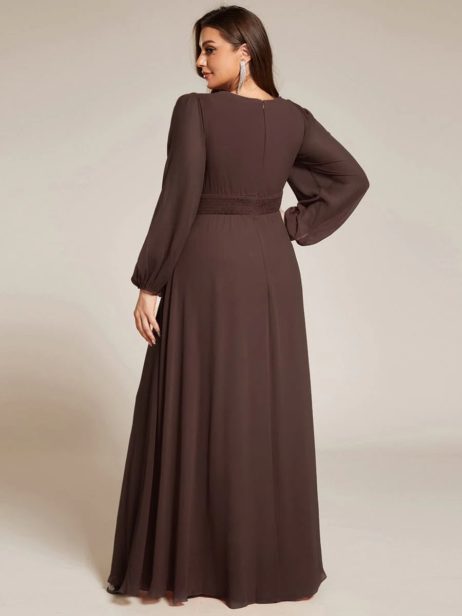 pretty CELESTE|Plus Size Sheer Long Sleeve Pleated Floor Length Bridesmaid Dress - Image 67