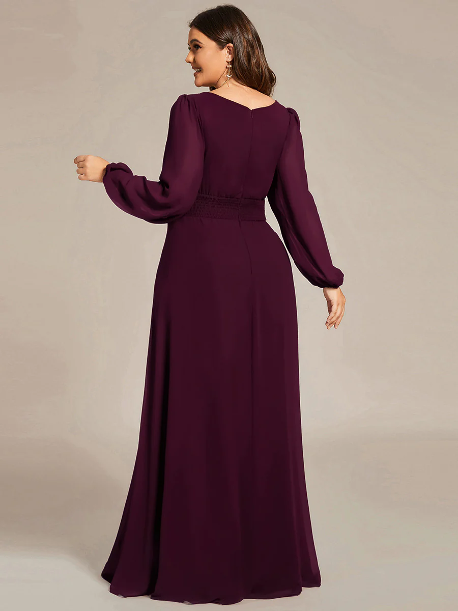 pretty CELESTE|Plus Size Sheer Long Sleeve Pleated Floor Length Bridesmaid Dress - Image 70
